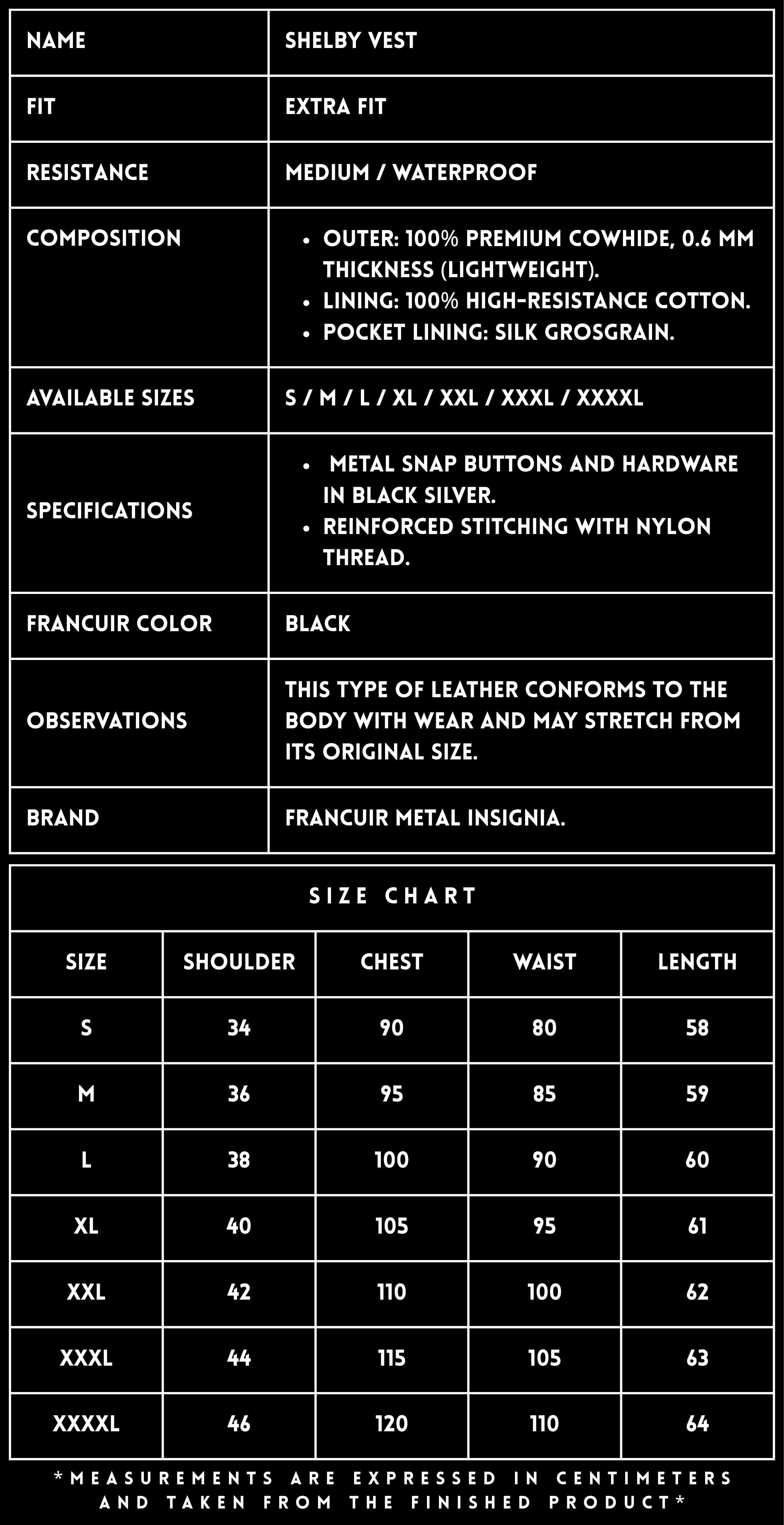 TECHNICAL SPECIFICATION SHEET_SHELBY LEATHER VEST_FRANCUIR